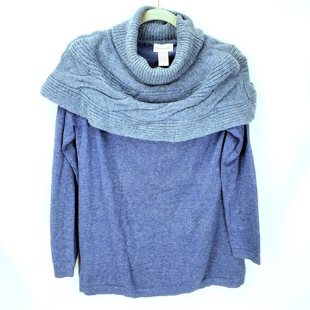 Soft Surroundings Blue Cape Sweater Oversized S Soft Cozy Cabin Preppy Classic